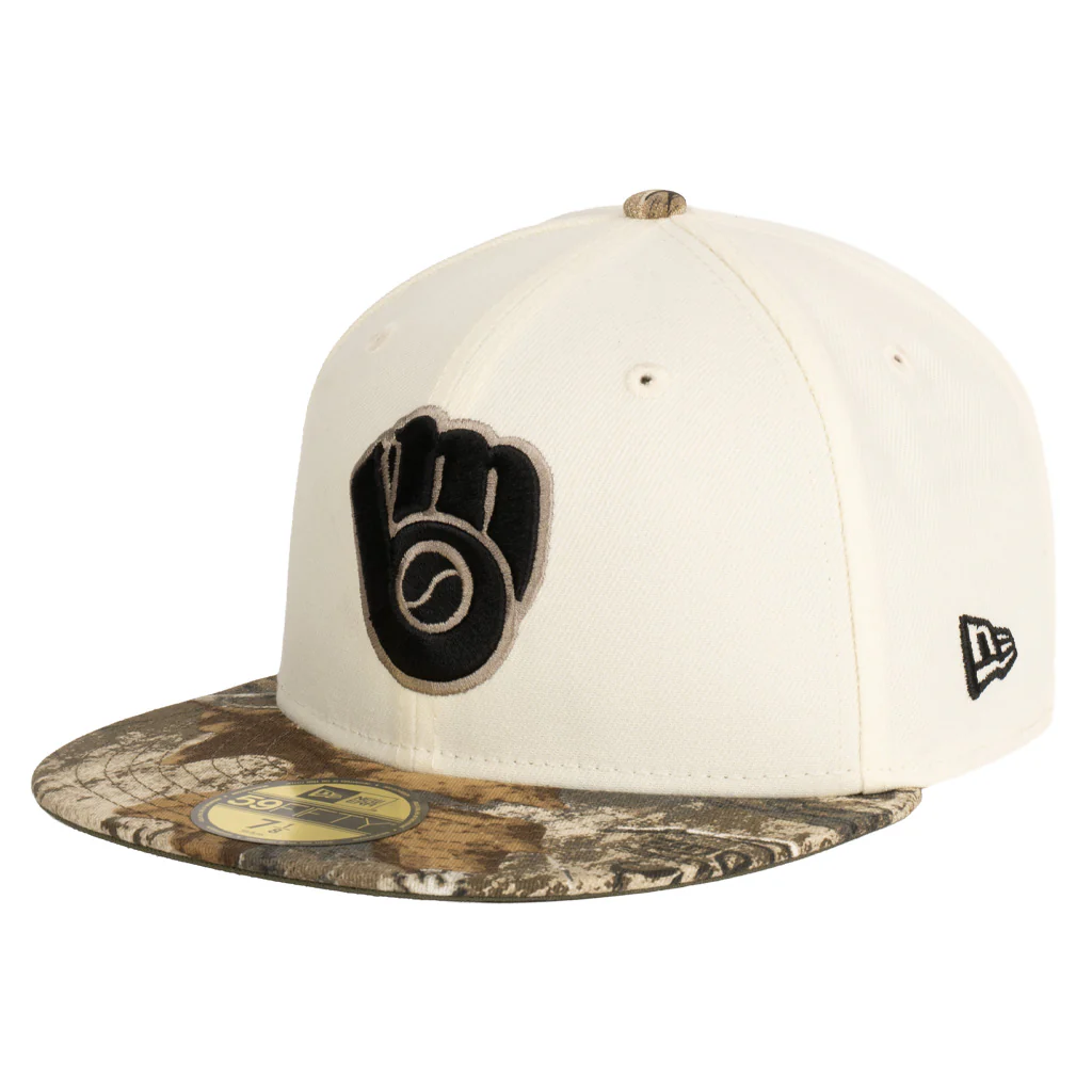 MLB Milwaukee Brewers New Era Real Tree Two-Tone 59FIFTY Fitted Hat- Cream - Image 2