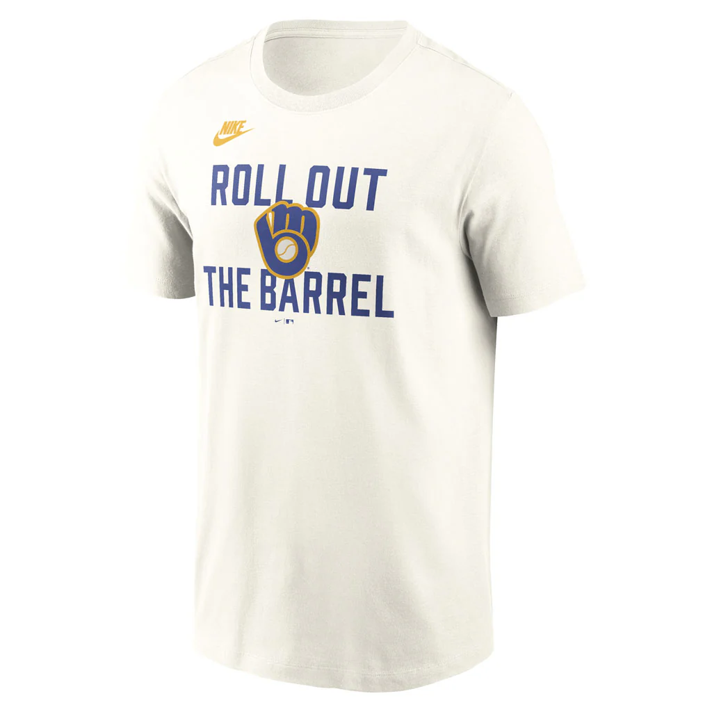 MLB Milwaukee Brewers Nike Coop 70's Cotton T-Shirt - Cream - Image 2
