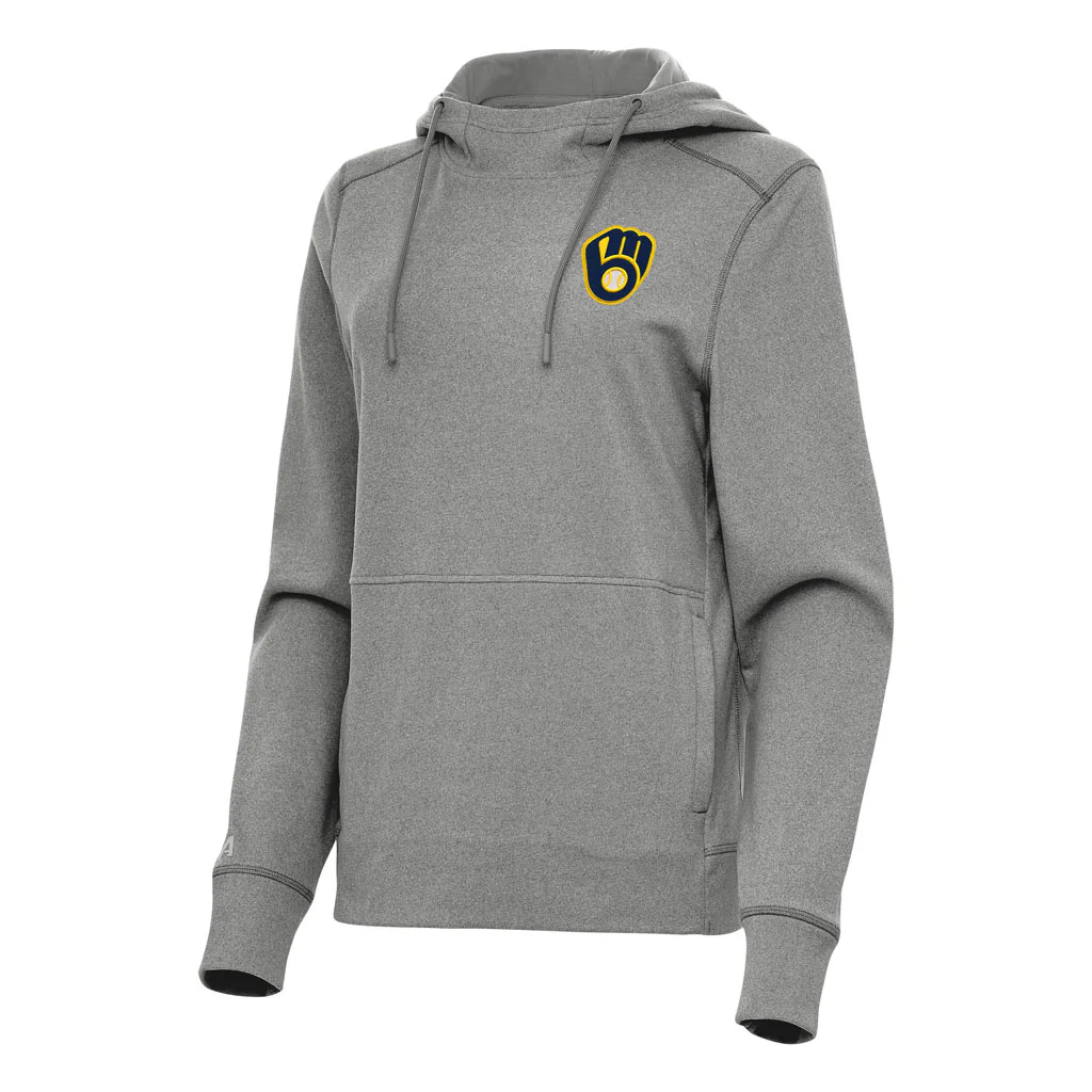 MLB Milwaukee Brewers Women's Antigua Justice Pullover Hoodie - Heather black