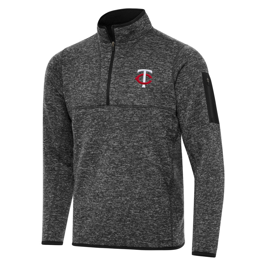 MLB Minnesota Twins Antigua Fortune 1/4 Zip Pullover Jacket - Heather black