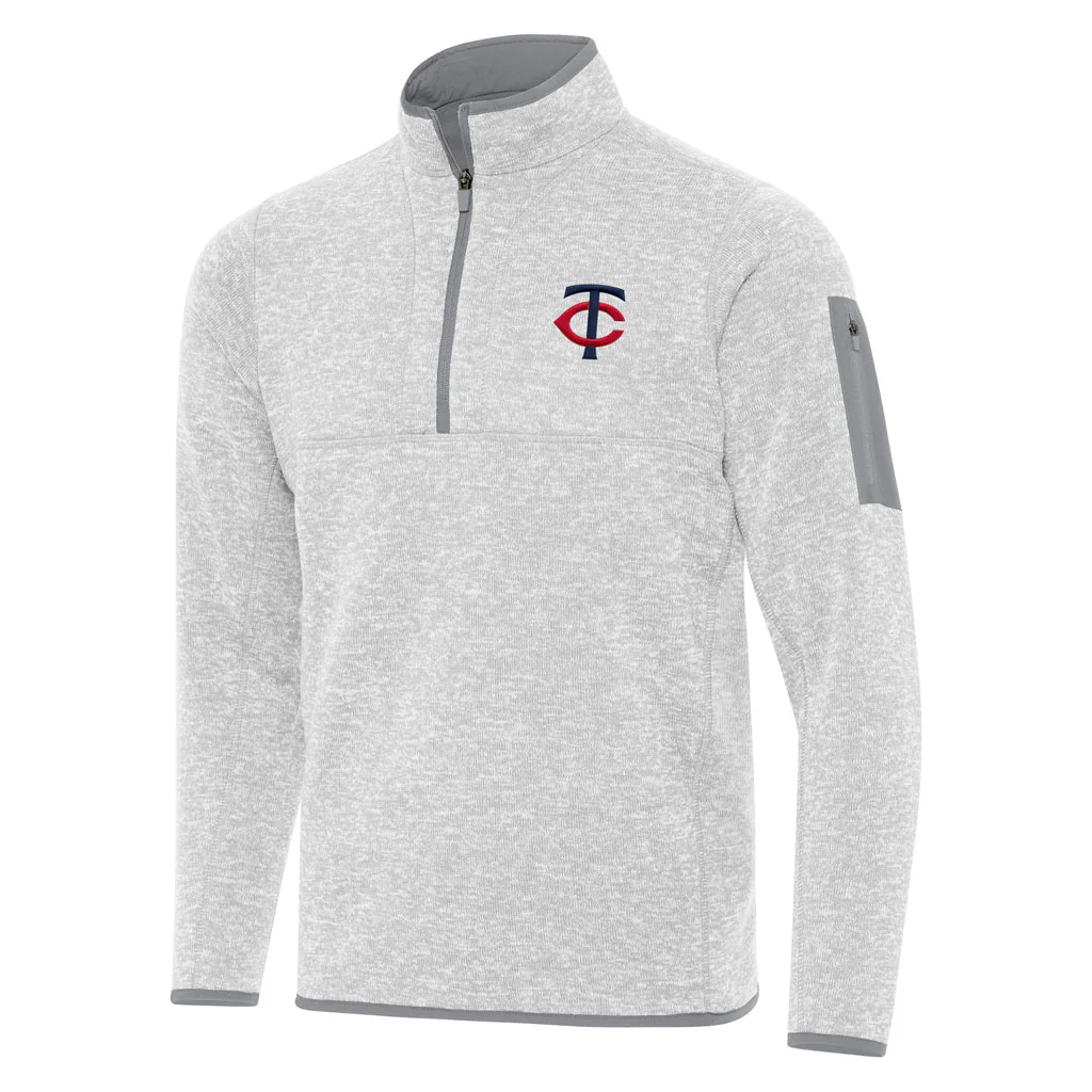 MLB Minnesota Twins Antigua Fortune 1/4 Zip Pullover Jacket - Light gray