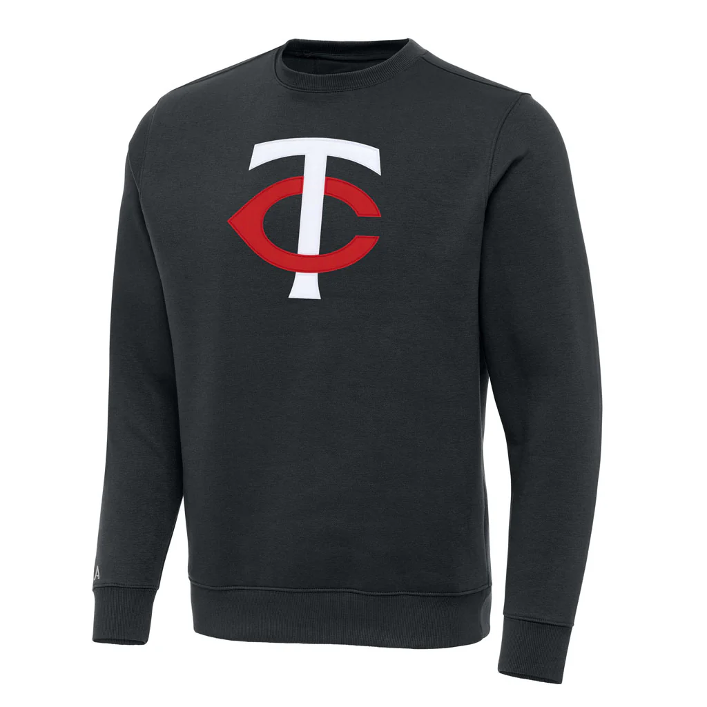 MLB Minnesota Twins Antigua Full Front Victory Crewneck Sweater - Charcoal