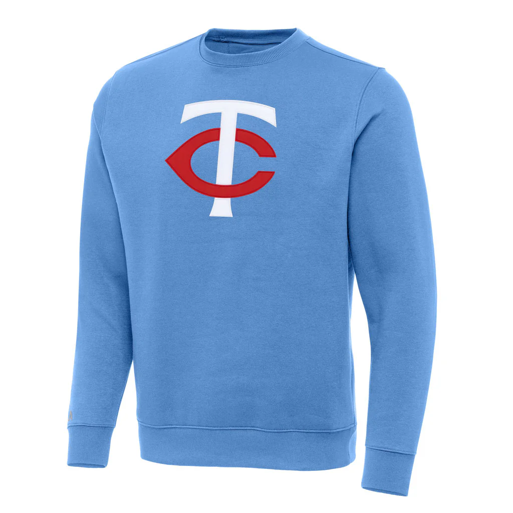 MLB Minnesota Twins Antigua Full Front Victory Crewneck Sweater - Light blue