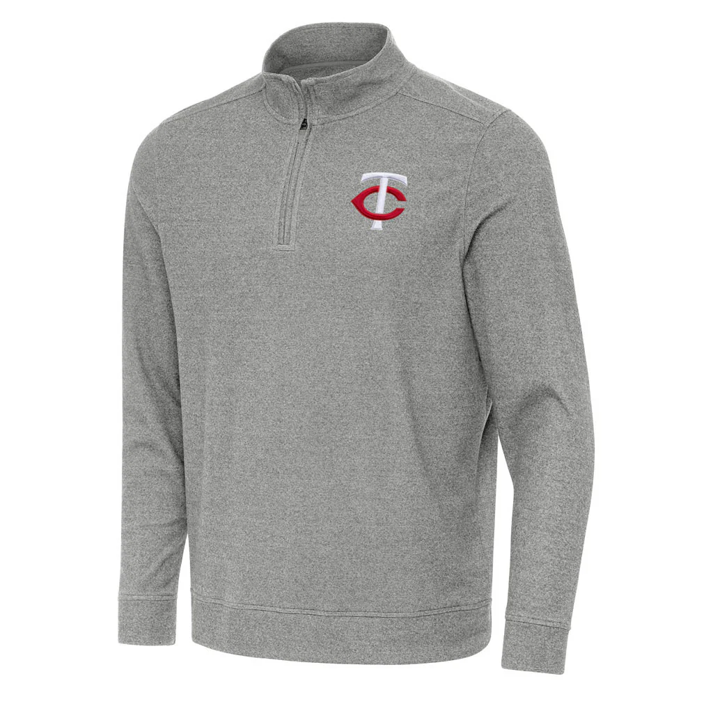 MLB Minnesota Twins Antigua Subtle 1/4 Zip Pullover Jacket - Heather black