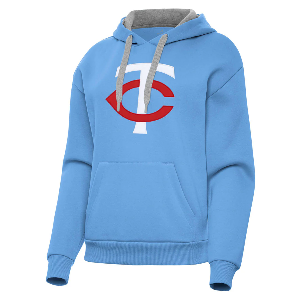 MLB Minnesota Twins Women's Antigua Full Front Victory Pullover Hoodie - Light blue