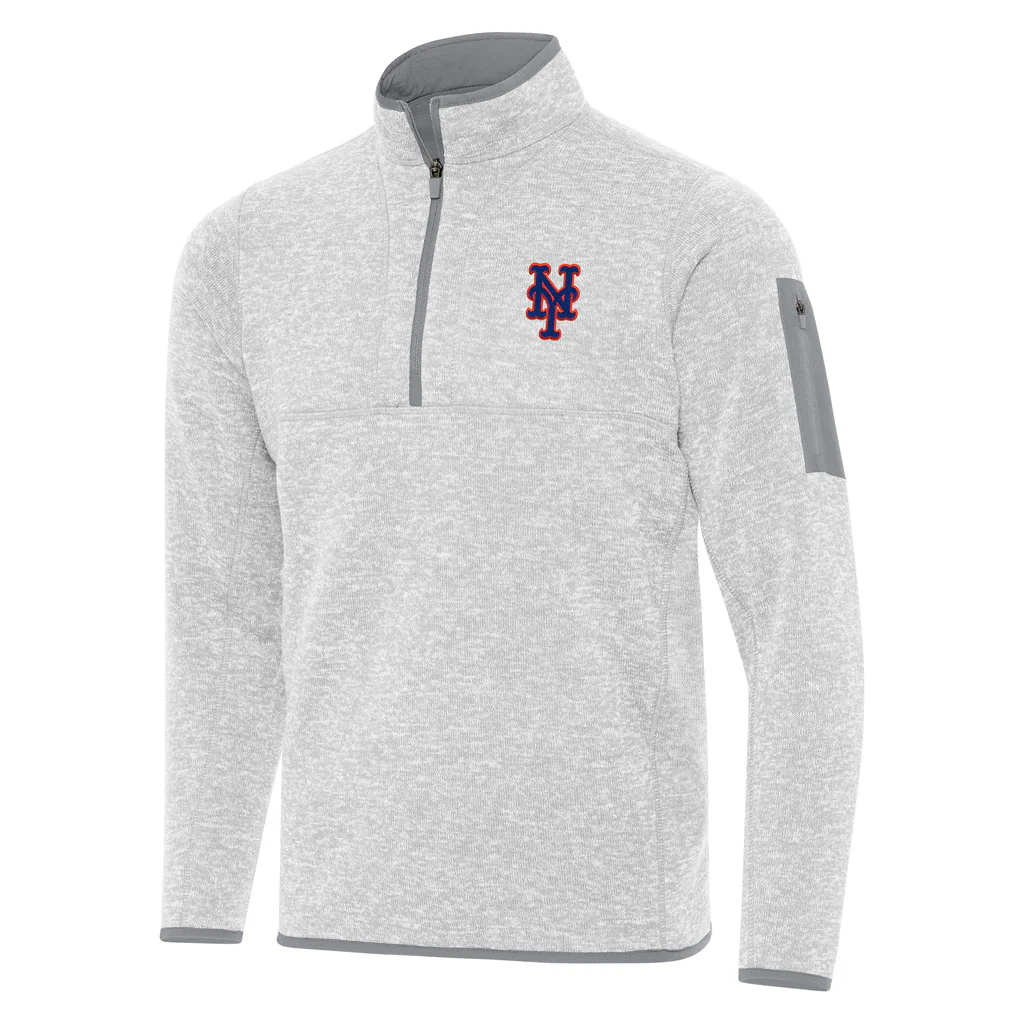 MLB New York Mets Antigua Fortune 1/4 Zip Pullover Jacket - Light gray