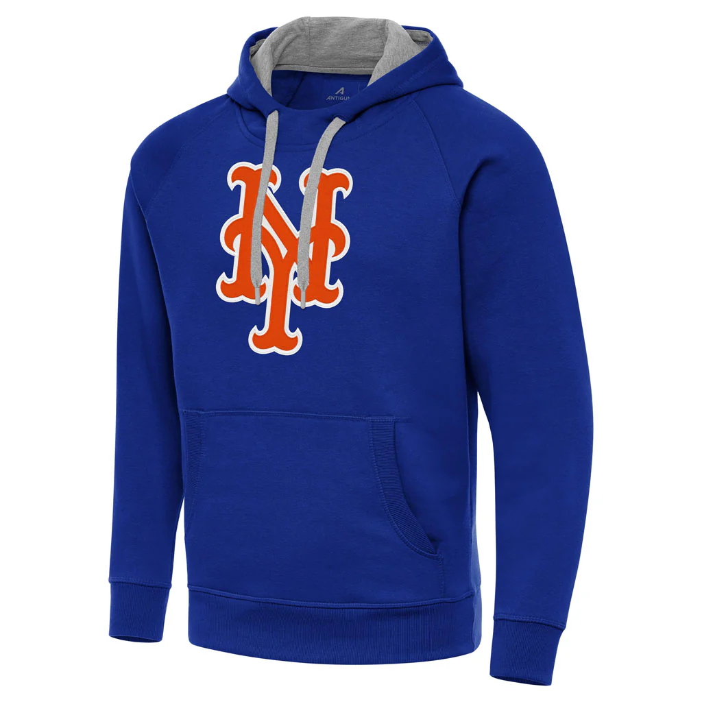 MLB New York Mets Antigua Full Front Victory Pullover Hoodie - Blue