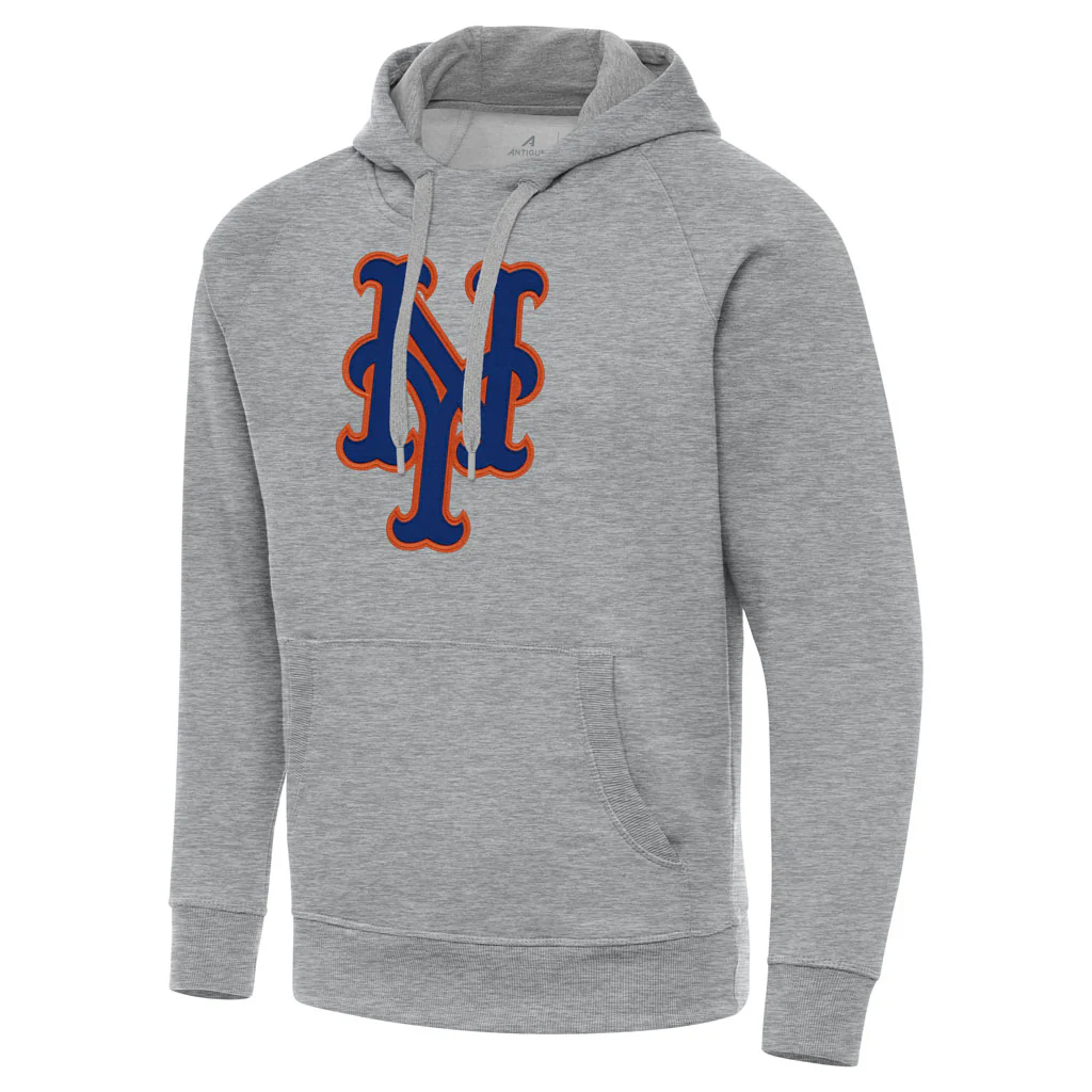 MLB New York Mets Antigua Full Front Victory Pullover Hoodie - Heather gray