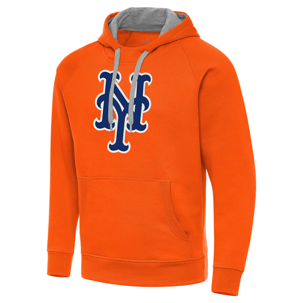 MLB New York Mets Antigua Full Front Victory Pullover Hoodie - Orange