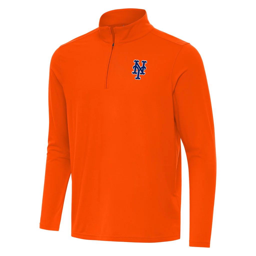 MLB New York Mets Antigua Intent 1/4 Zip Pullover Jacket - Orange