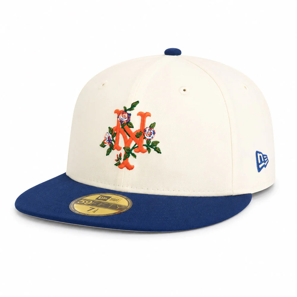 MLB New York Mets New Era Two-Tone Summer Flower 59FIFTY Fitted Hat - Cream - Image 2
