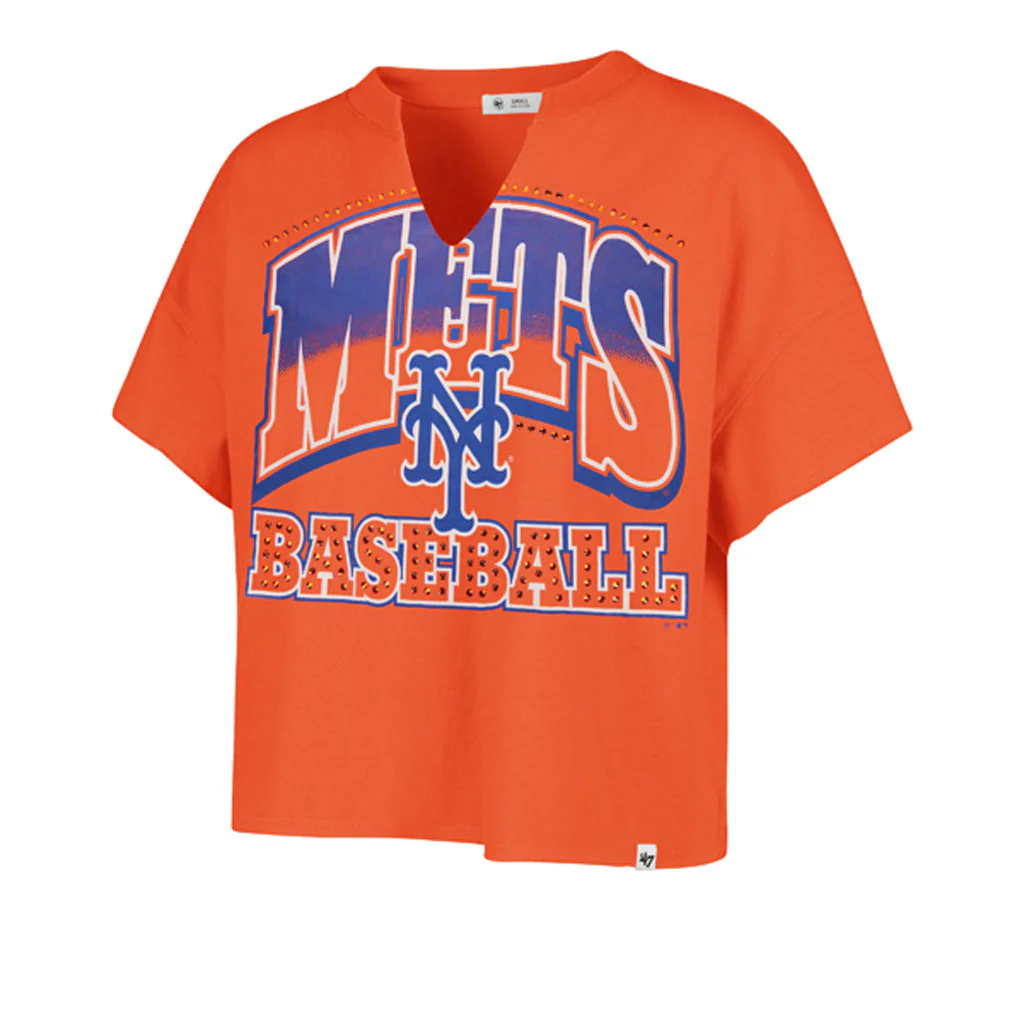 MLB New York Mets Women's '47 Win Big Notch Crop Top T-Shirt - Orange