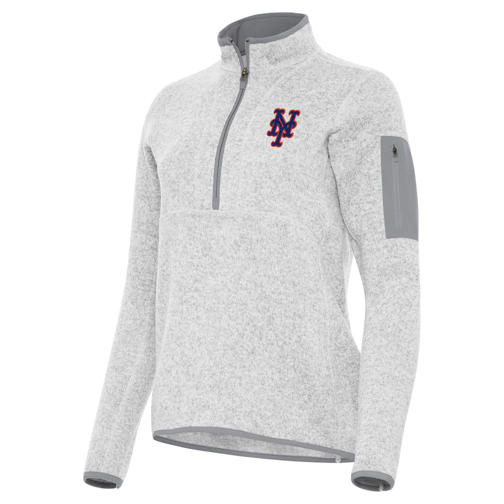 MLB New York Mets Women's Antigua Fortune 1/2 Zip Pullover Jacket - Light gray