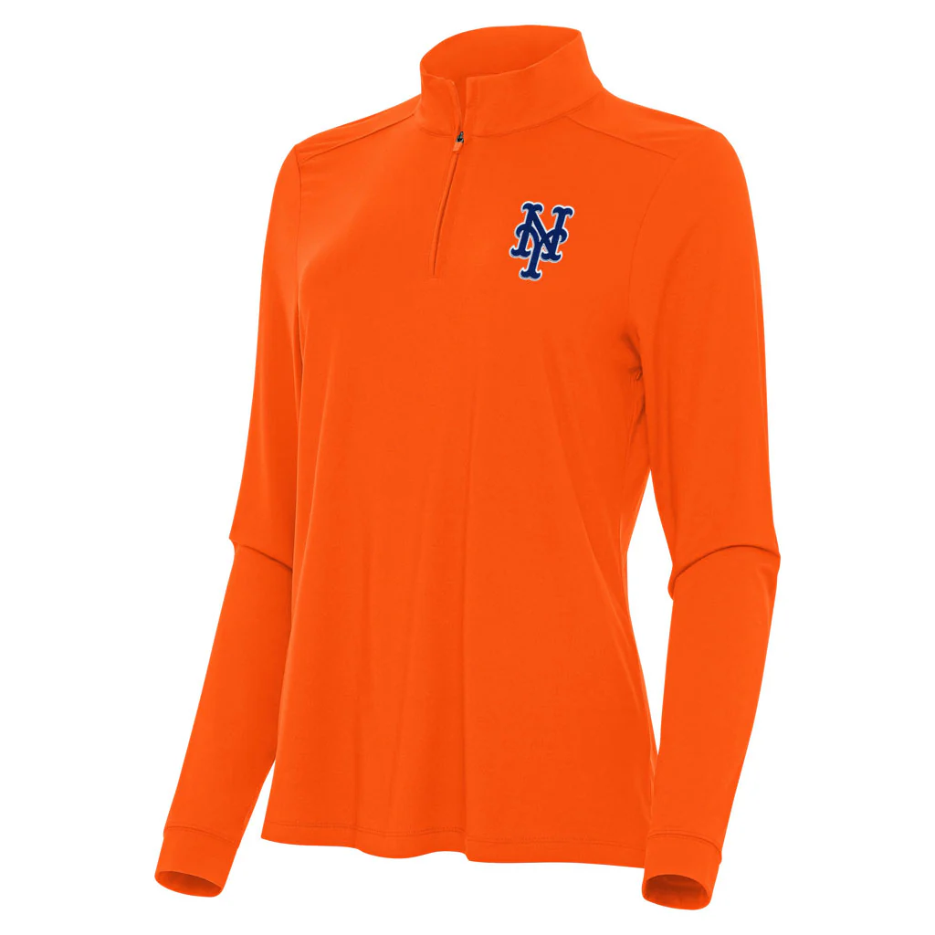 MLB New York Mets Women's Antigua Intent 1/4 Zip Pullover Jacket - Orange