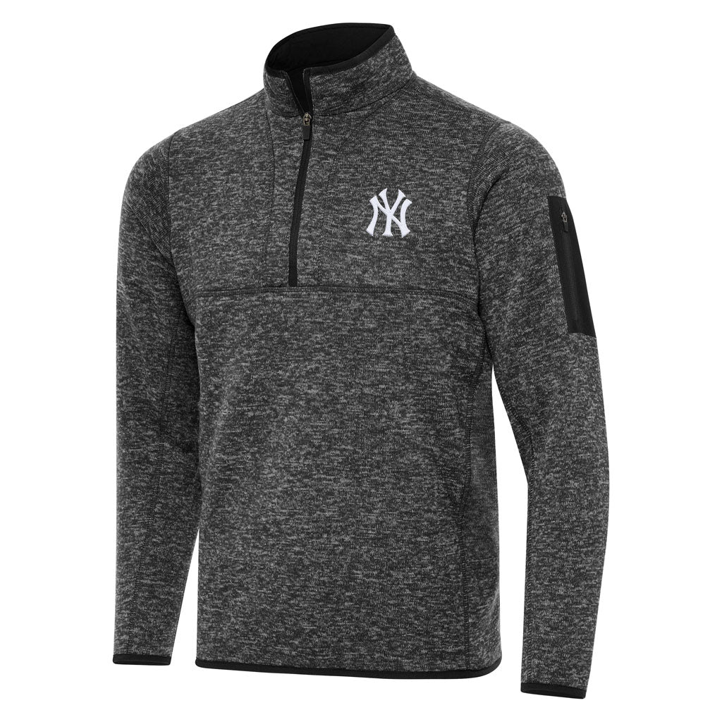 MLB New York Yankees Antigua Fortune 1/4 Zip Pullover Jacket - Heather black
