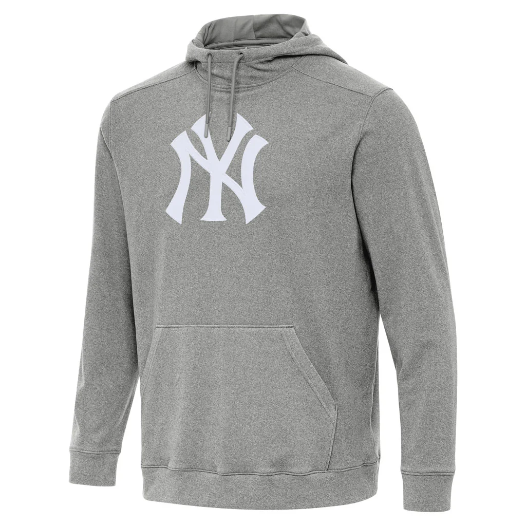 MLB New York Yankees Antigua Full Front Cloud Pullover Hoodie - Heather black