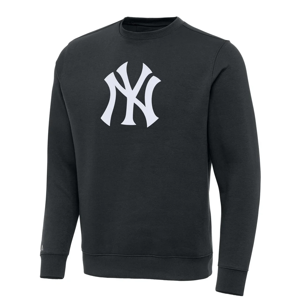 MLB New York Yankees Antigua Full Front Victory Crewneck Sweater - Charcoal