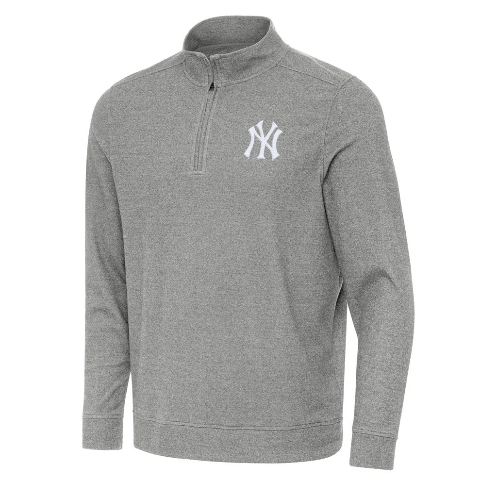 MLB New York Yankees Antigua Subtle 1/4 Zip Pullover Jacket - Heather black