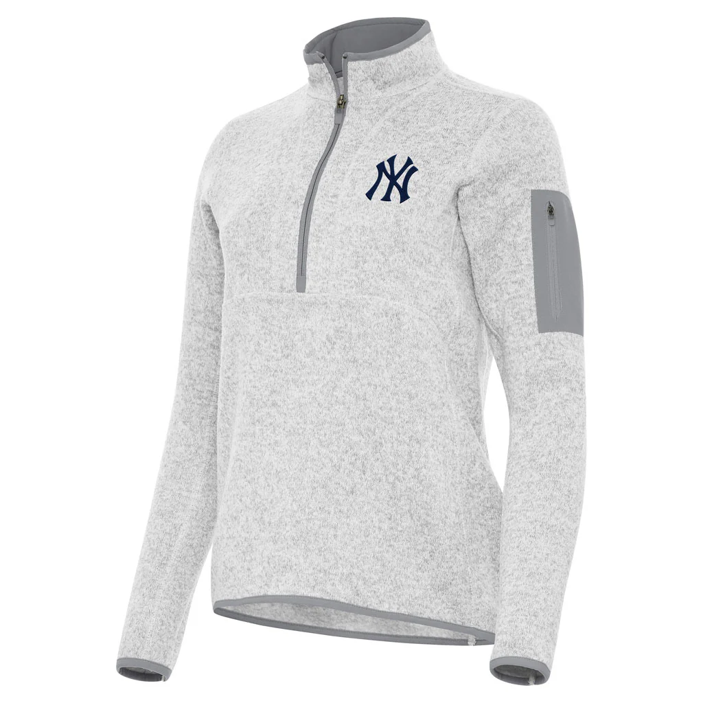 MLB New York Yankees Women's Antigua Fortune 1/2 Zip Pullover Jacket - Light gray