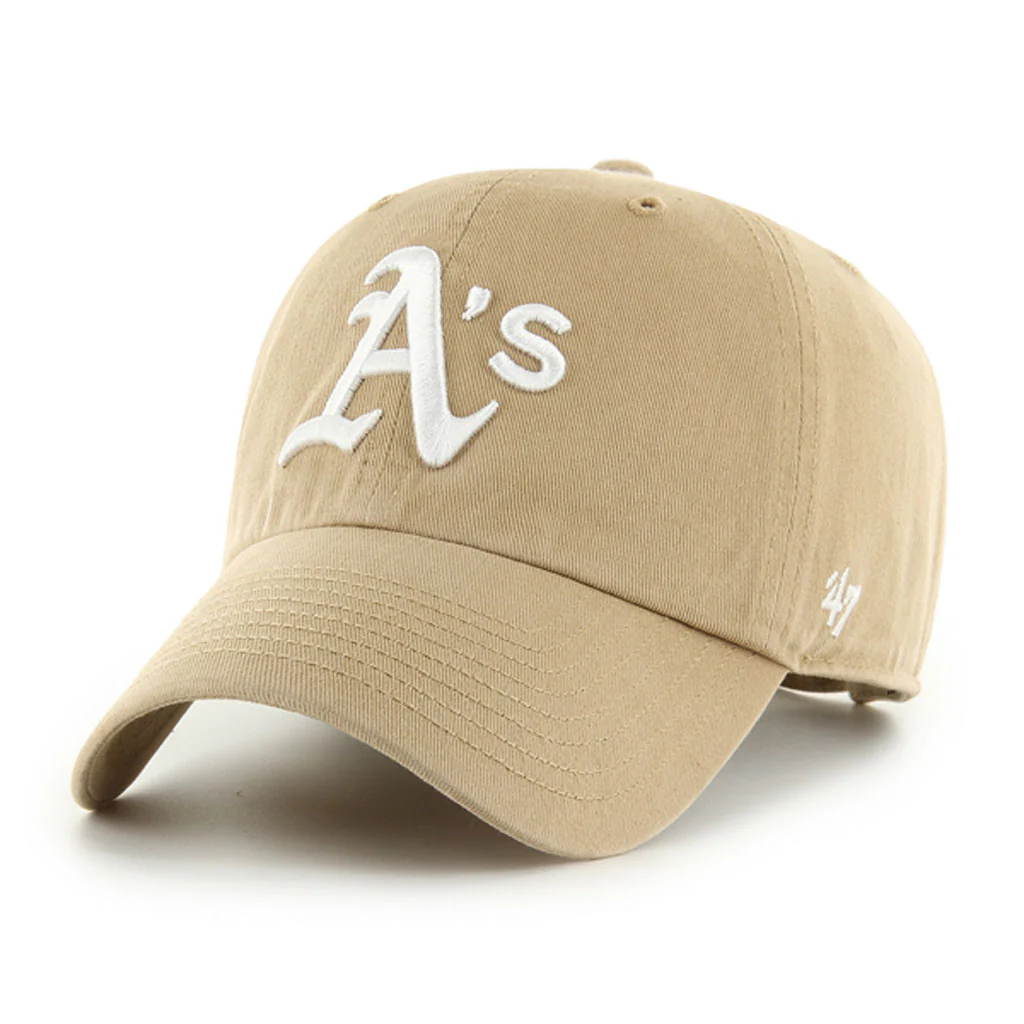 MLB Oakland Athletics '47 White Logo Clean Up Adjustable Hat - Khaki