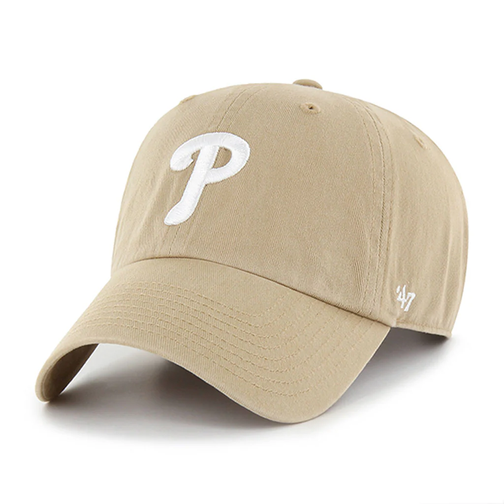 MLB Philadelphia Phillies '47 White Logo Clean Up Adjustable Hat - Khaki