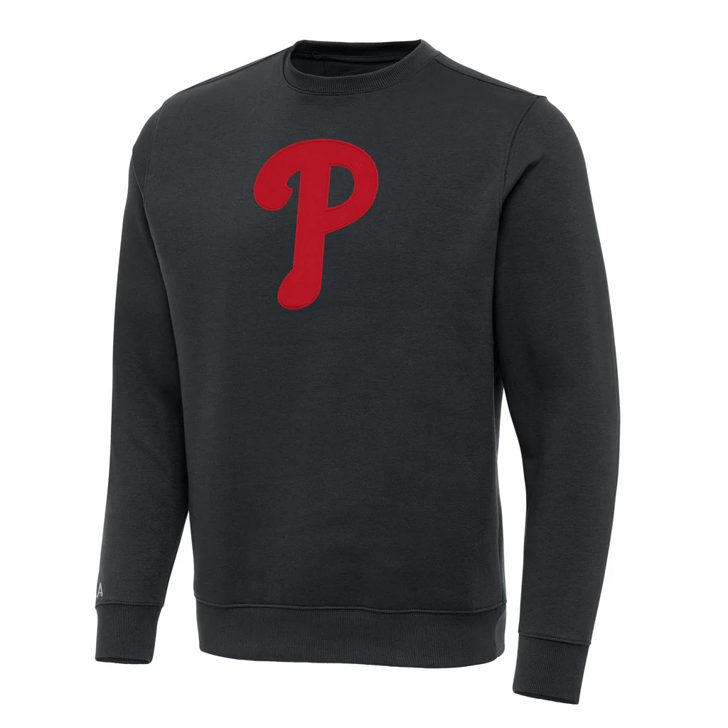 MLB Philadelphia Phillies Antigua Full Front Victory Crewneck Sweater - Charcoal