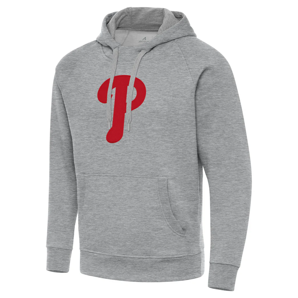 MLB Philadelphia Phillies Antigua Full Front Victory Pullover Hoodie - Heather Gray