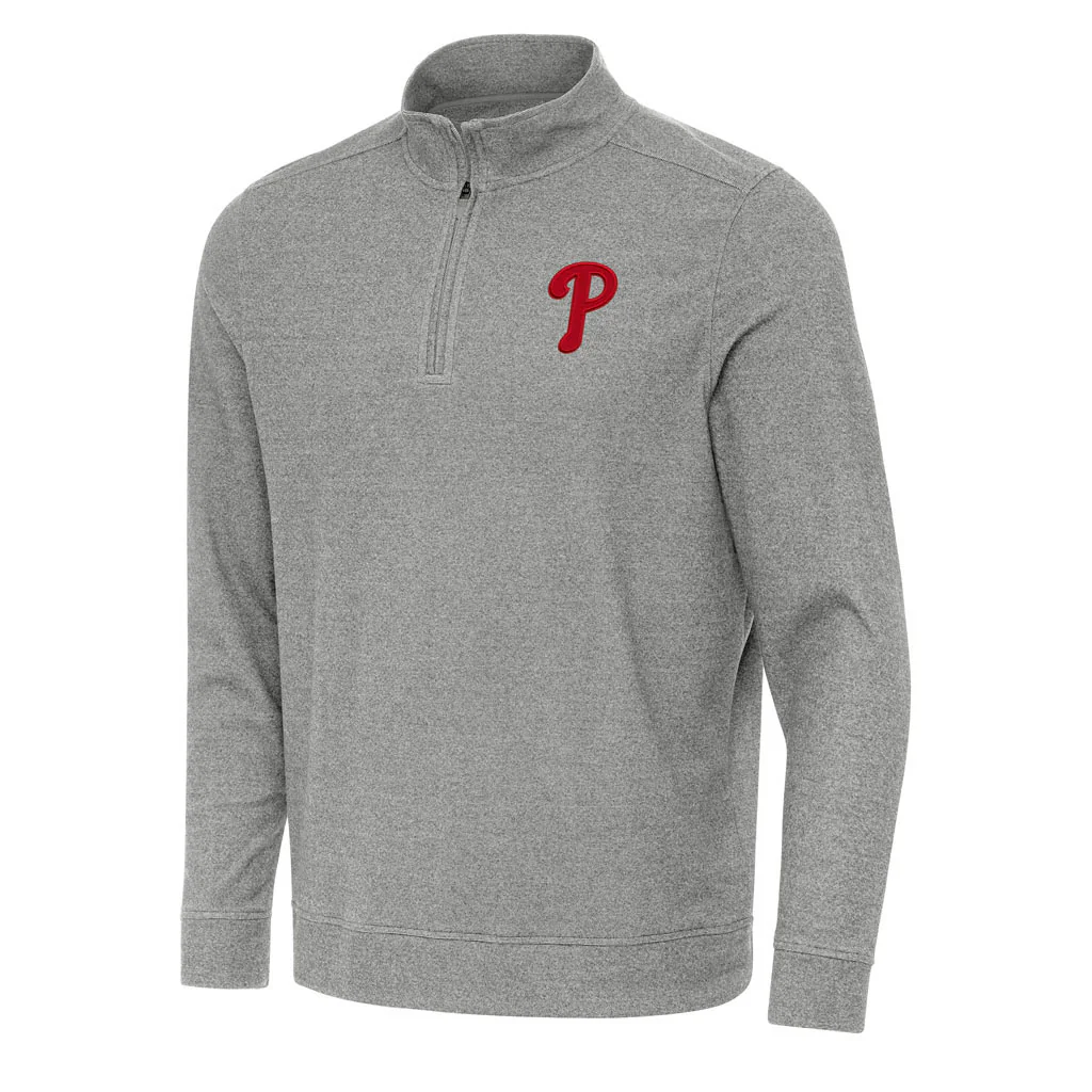 MLB Philadelphia Phillies Antigua Subtle 1/4 Zip Pullover Jacket - Heather black