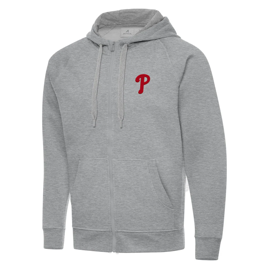 MLB Philadelphia Phillies Antigua Victory Full Zip Hoodie - Heather gray