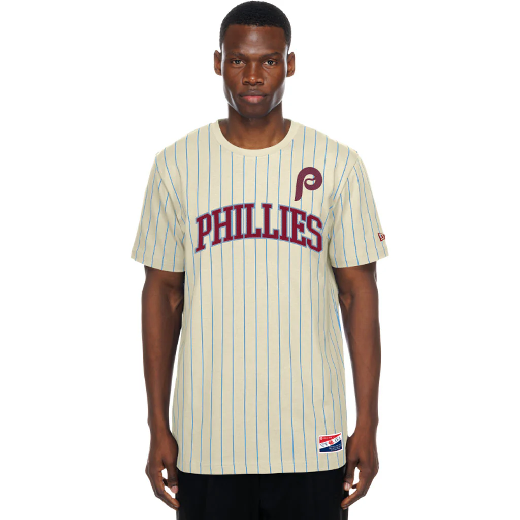 MLB Philadelphia Phillies New Era Pinstripe Jersey T-Shirt - Cream - Image 3
