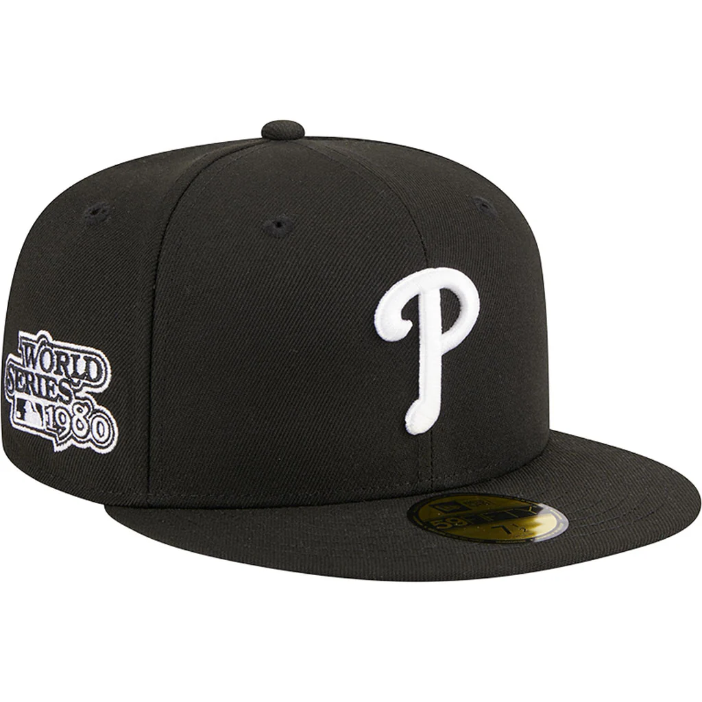 MLB Philadelphia Phillies New Era Side Patch Black & White 59FIFTY Fitted Hat - Black - Image 2