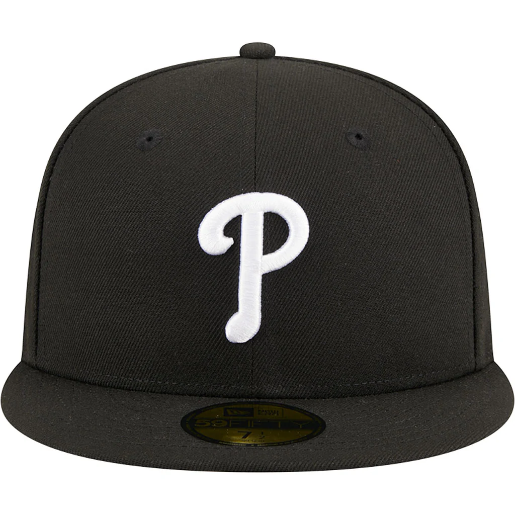 MLB Philadelphia Phillies New Era Side Patch Black & White 59FIFTY Fitted Hat - Black - Image 3