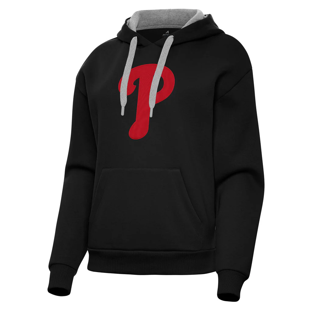 MLB Philadelphia Phillies Women's Antigua Full Front Victory Pullover Hoodie - Black