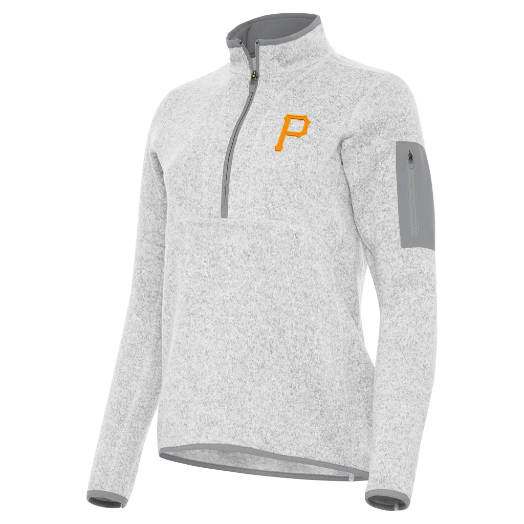 MLB Pittsburgh Pirates Women's Antigua Fortune 1/2 Zip Pullover Jacket - Light gray
