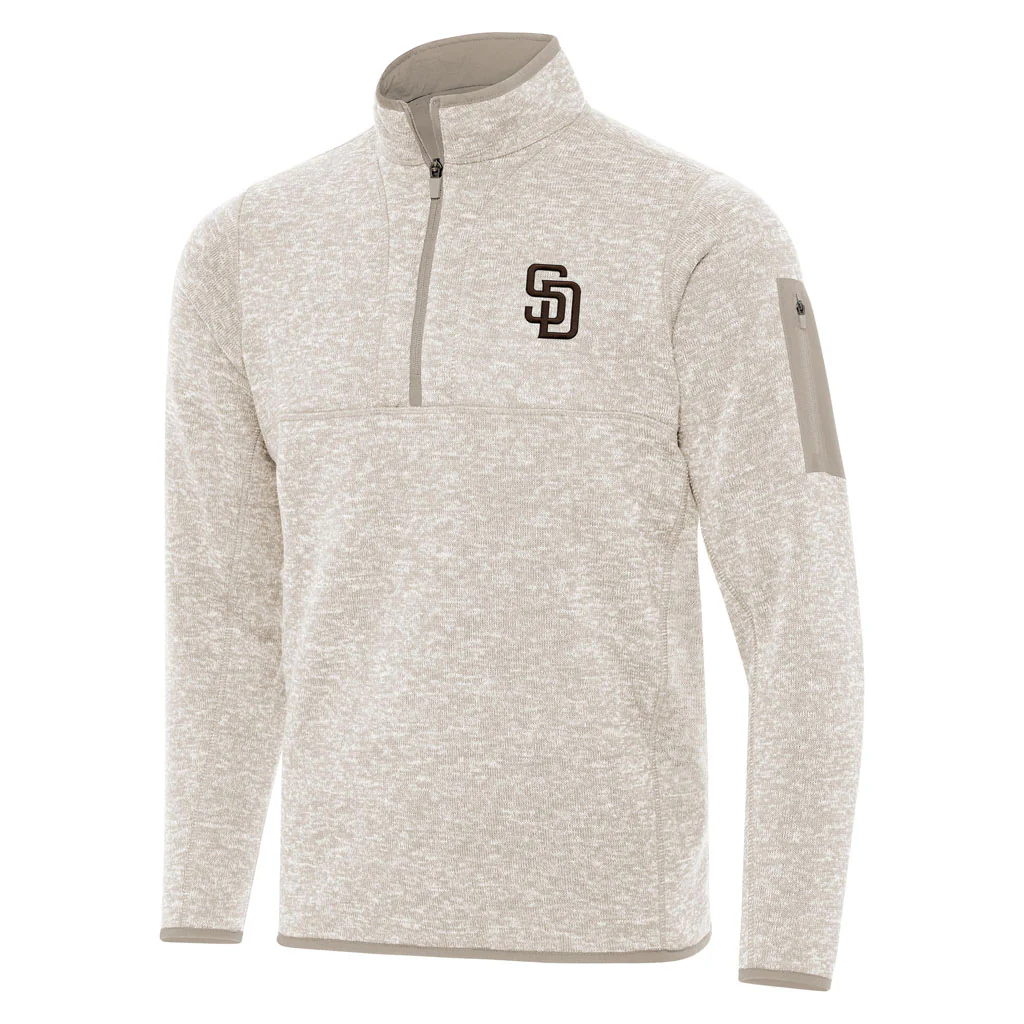 MLB San Diego Padres Antigua Fortune 1/4 Zip Pullover Jacket - Stone