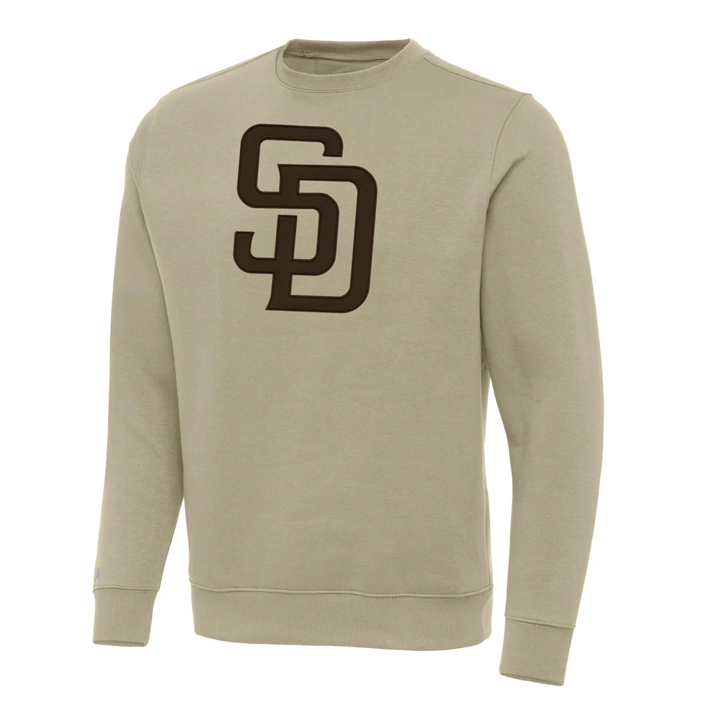 MLB San Diego Padres Antigua Full Front Victory Crewneck Sweater - Khaki