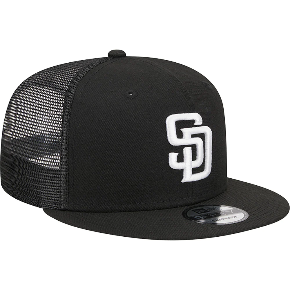 MLB San Diego Padres New Era Black & White Trucker 9FIFTY Snapback Hat - Black - Image 2