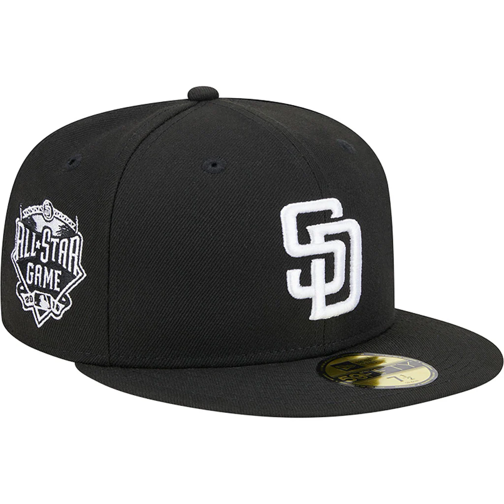 MLB San Diego Padres New Era Side Patch Black & White 59FIFTY Fitted Hat - Black - Image 2