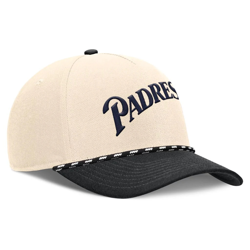 MLB San Diego Padres Nike Two-Tone Rise Script Snapback Hat - Cream - Image 2