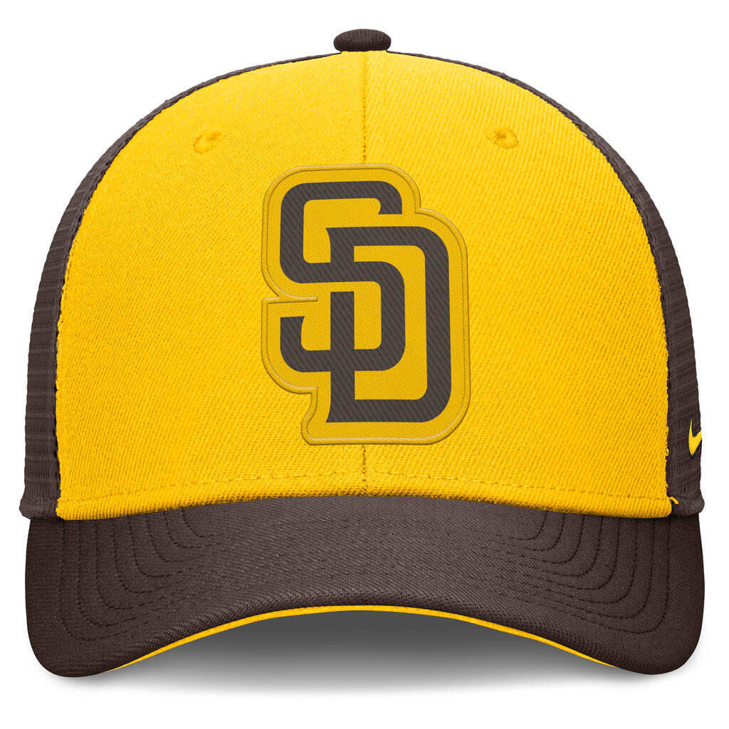 MLB San Diego Padres Nike Two-Tone Tonal Logo Trucker Snapback Hat - Yellow - Image 2