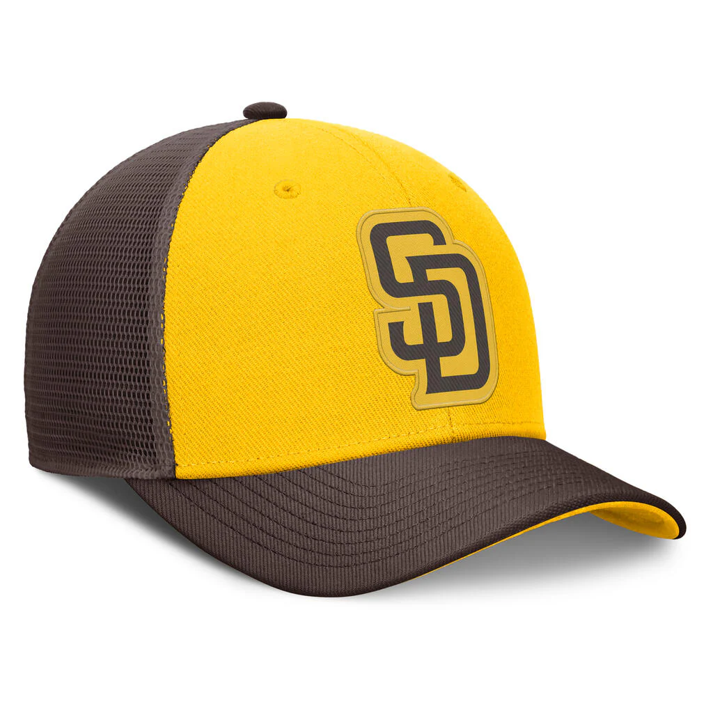 MLB San Diego Padres Nike Two-Tone Tonal Logo Trucker Snapback Hat - Yellow - Image 3