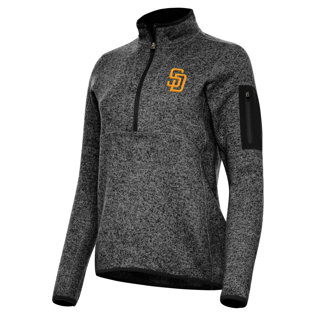 MLB San Diego Padres Women's Antigua Fortune 1/2 Zip Pullover Jacket - Heather black