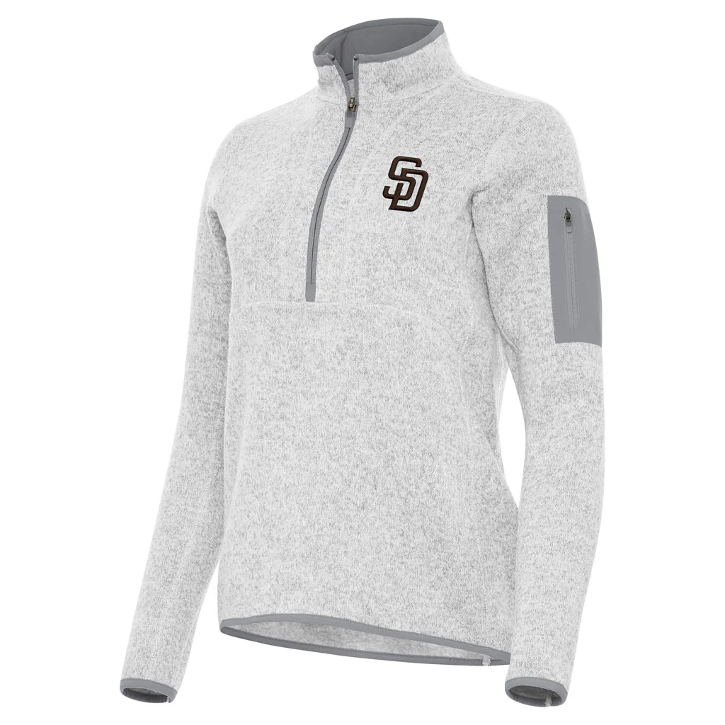 MLB San Diego Padres Women's Antigua Fortune 1/2 Zip Pullover Jacket - Light gray