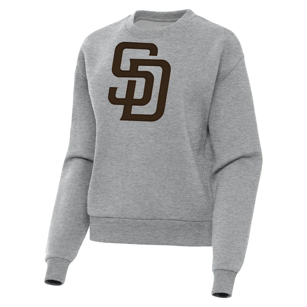 MLB San Diego Padres Women's Antigua Full Front Victory Crewneck Sweater - Heather gray