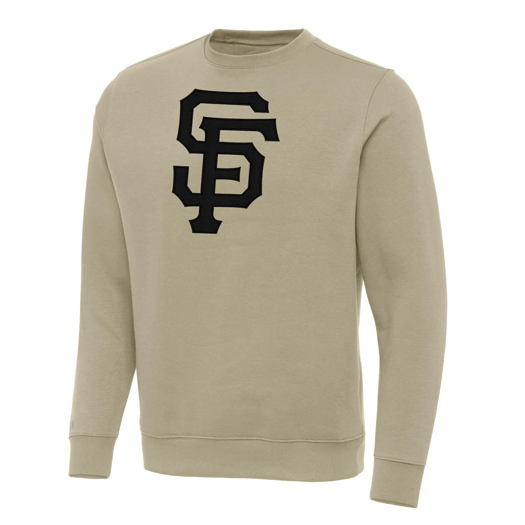 MLB San Francisco Giants Antigua Full Front Victory Crewneck Sweater - Khaki