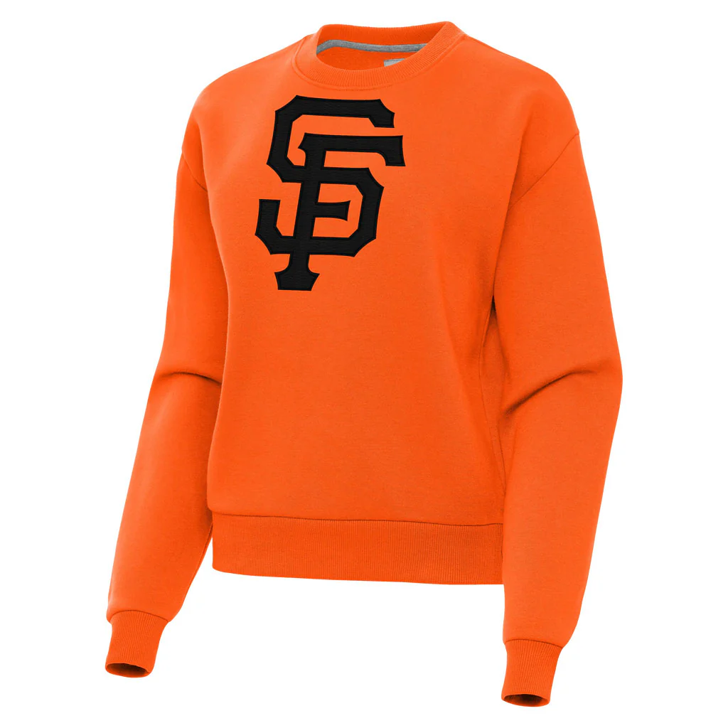MLB San Francisco Giants Women's Antigua Full Front Victory Crewneck Sweater - Orange