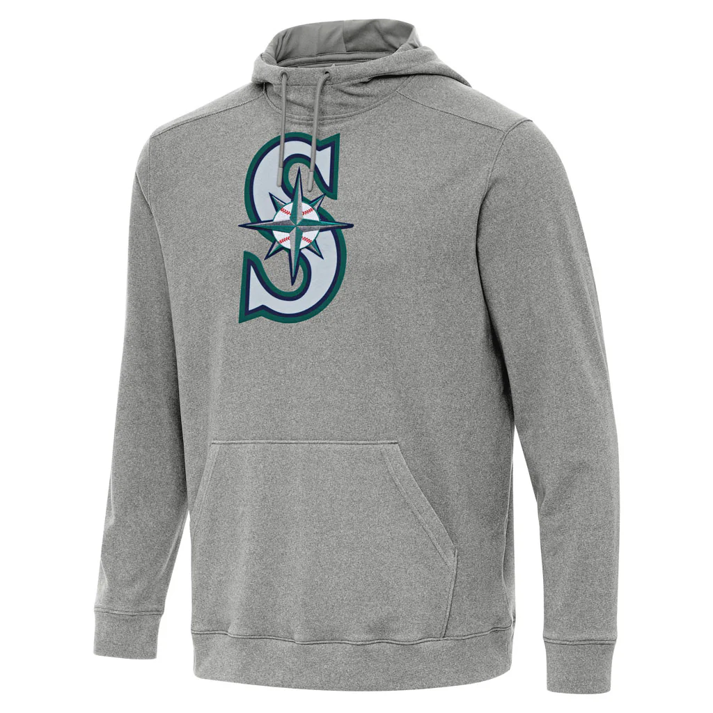 MLB Seattle Mariners Antigua Full Front Cloud Pullover Hoodie - Heather black