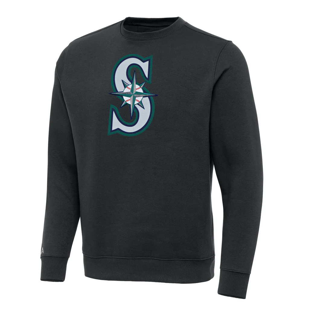 MLB Seattle Mariners Antigua Full Front Victory Crewneck Sweater - Charcoal