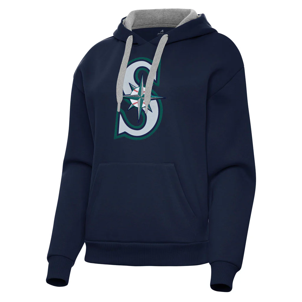 MLB Seattle Mariners Women's Antigua Full Front Victory Pullover Hoodie - Navy
