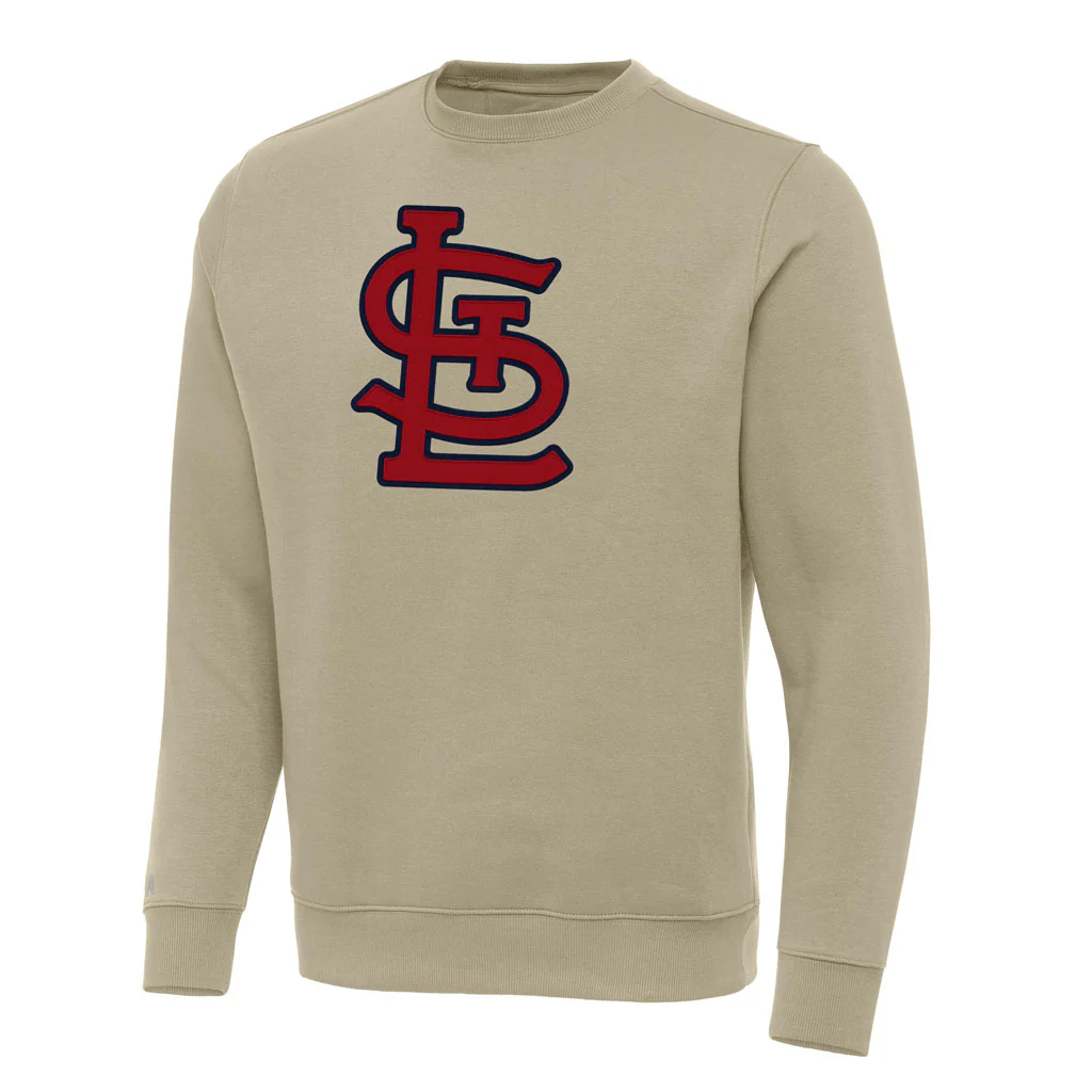 MLB St. Louis Cardinals Antigua Full Front Victory Crewneck Sweater - Khaki